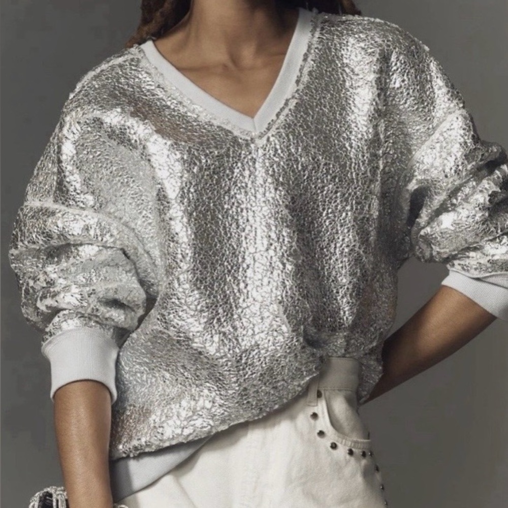 ANTHROPOLOGIE Pilcro silver foil sweater